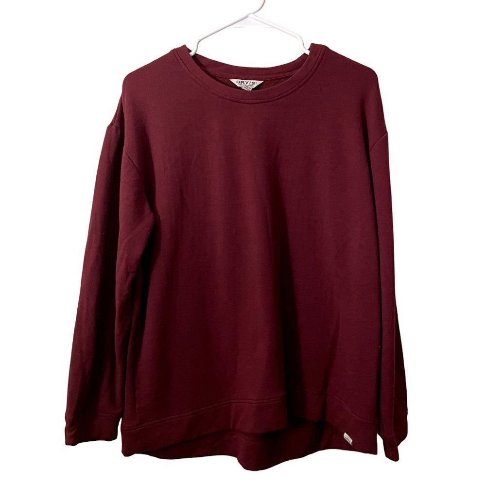 Orvis deep red crewneck sweater casual comfortable style large winter warm
